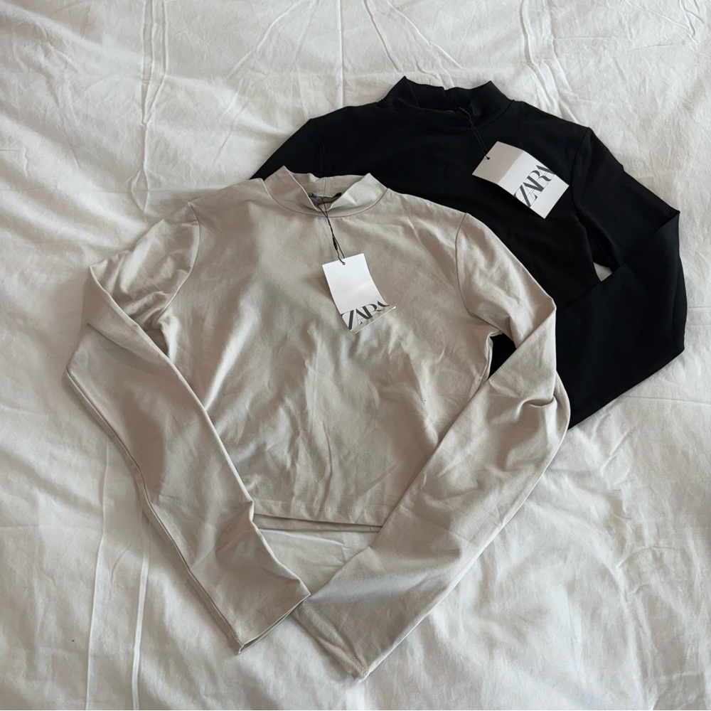 Zara Long Sleeve Crop Tops - Black and Cream